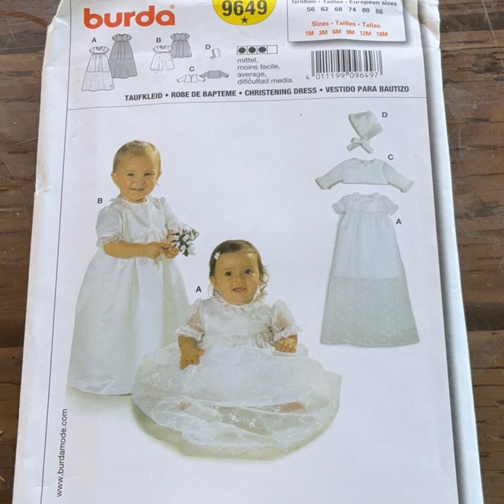 Christening dress. Sewing pattern for children 1 month to 18 months old
